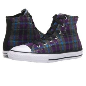 NWT Converse Vintage Purple Plaid High Tops Shoes